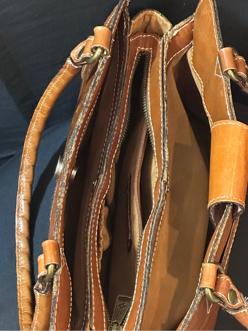 Patricia Nash Tooled Floral Embossed Leather Satchel Purse – Cognac Brown - Picture 5 of 14
